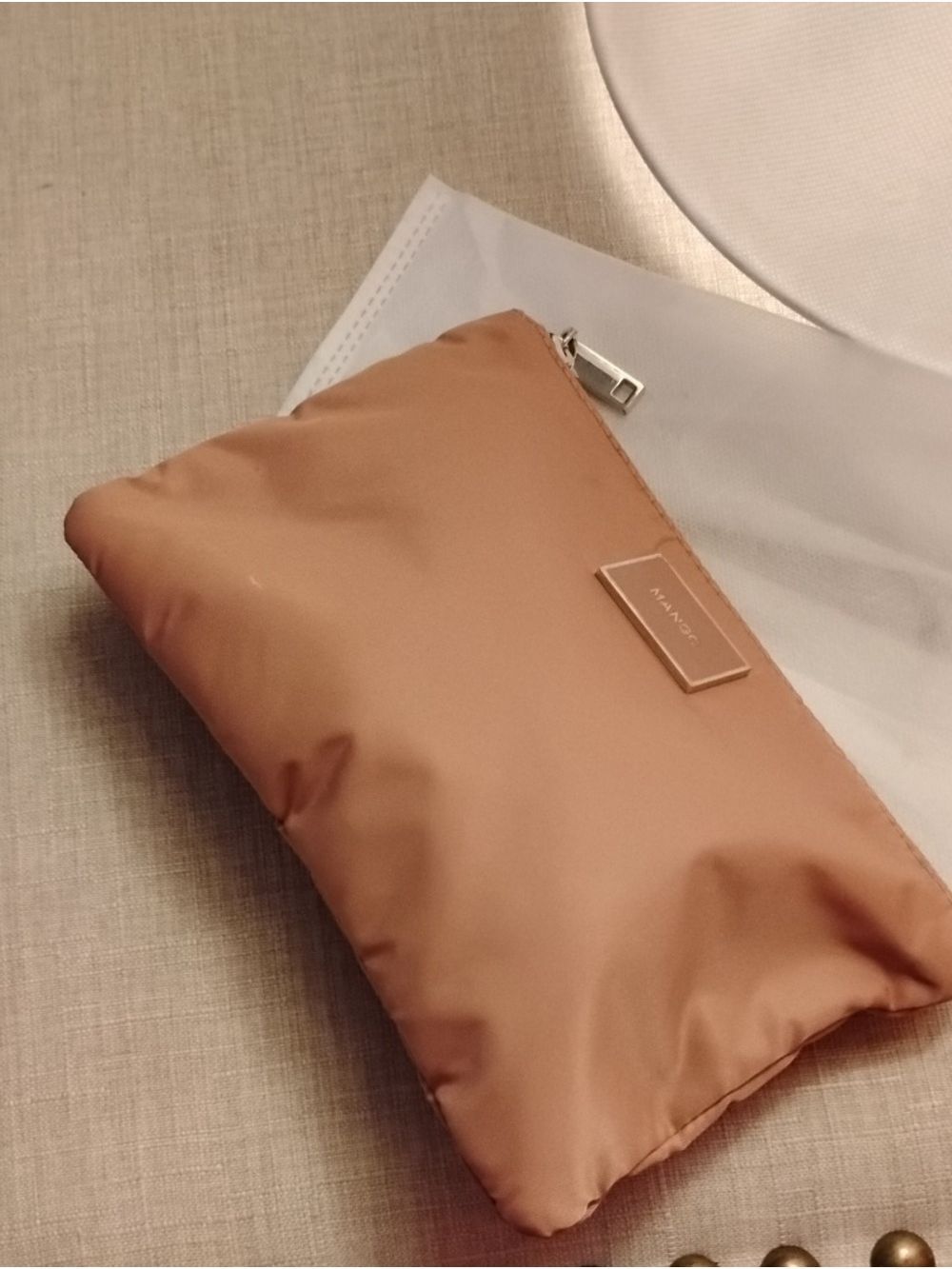 Mango Pink Nylon Zip Bag, Pouch. Makeup Bag .